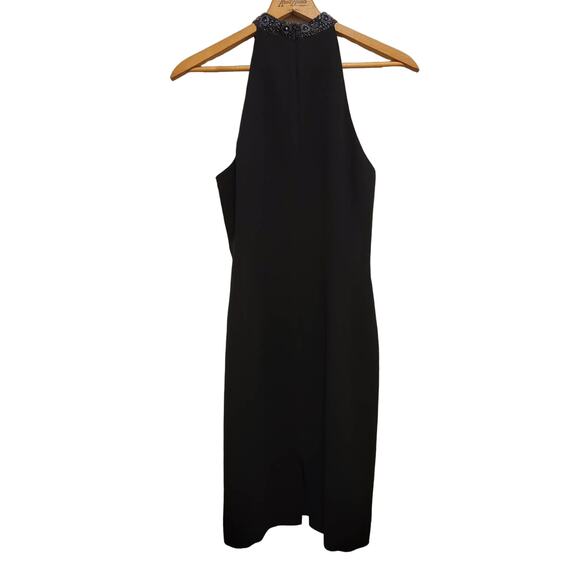 Beaded High Neck Sleeveless Black Dress - Picture 2 of 10